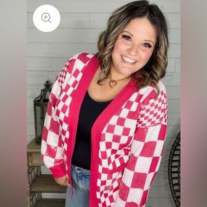 Pink and White Sequin Checkered Cardigan